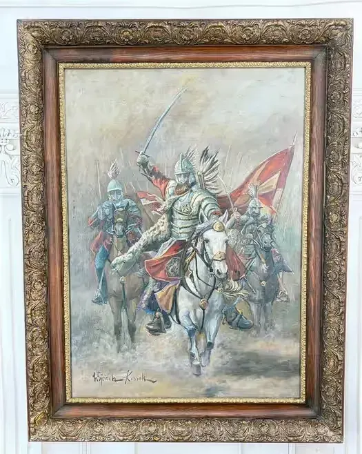 Wojciech Kossak - Szarża Polskiej Husarii - Husaria Na Koniach Obraz Olejny — praca twórcy AntykiDecco na Freshwall Marketplace
