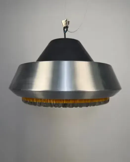 Lampa wisząca Space Age, aluminium i szkło bursztynowe, lata 70. — praca twórcy FFF na Freshwall Marketplace