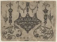 Blackwork Print with Four Ring Bezel Combined with C-Scrolls and Insects — Hans de Bull — ujęcie 2