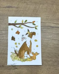 Kartka okolicznościowa pies border collie jesień jesieniara akwarela — ujęcie 2