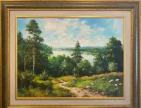 Obraz olejny "Widok ze wzniesienia na jezioro" — ujęcie 3