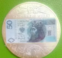 Olbrzym GIGANT 70 mm Moneta Banknot50 zł  Srebro Kazimierz Wielki III — ujęcie 3