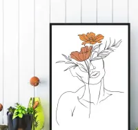 plakat kobieta i kwiaty abstrakcja, plakat do salonu w ramę kobieta — ujęcie 4