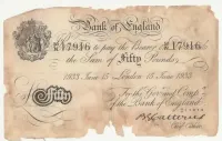 50 funtów 1933 Operacja Bernhard (1942-1945) seria i numer 50/N 17916 zgodny z potwierdzonymi zakresami fałszywych banknotów — ujęcie 3