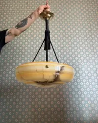 Ampla art deco star lampa przedwojenna wisząca kremowa marmurkowa antyk żyrandol retro — ujęcie 3