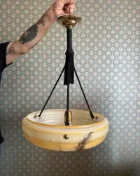 Ampla art deco star lampa przedwojenna wisząca kremowa marmurkowa antyk żyrandol retro — ujęcie 5