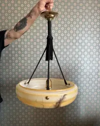 Ampla art deco star lampa przedwojenna wisząca kremowa marmurkowa antyk żyrandol retro — ujęcie 5