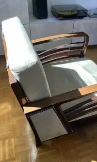 Fotel drewniany vintage w stylu art déco, tapicerowany 70x80x80 Odbior wroclaw — ujęcie 3