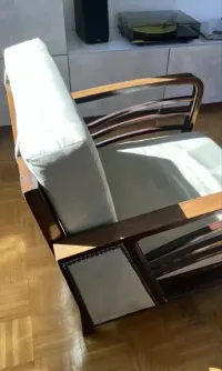 Fotel drewniany vintage w stylu art déco, tapicerowany 70x80x80 Odbior wroclaw — ujęcie 3