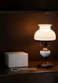 Lampa stołowa vintage retro PRL szkło ceramika metal POLAM — ujęcie 2
