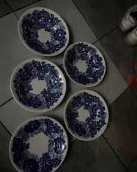 5x talerz fajans włocławek koło dekoracyjny stary PRL habrowy niebieski Patera bialy — ujęcie 3