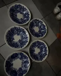 5x talerz fajans włocławek koło dekoracyjny stary PRL habrowy niebieski Patera bialy — ujęcie 3