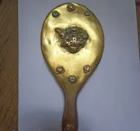 Antyczne lustro ręczne – mosiądz – ozdobny motyw kwiatowy – 22×11 cm — ujęcie 4