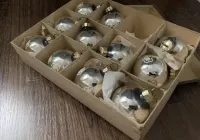 Srebrne stare bombki PRL vintage ozdoby świąteczne — ujęcie 3