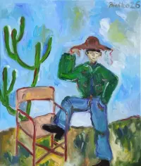 Obraz abstrakcja surrealizm Cowboy western Boho japadni vintage retro stylowy artdeco — ujęcie 2