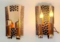Kinkiety miedziane metaloplastyka PRL retro vintage handmade mid century — ujęcie 2