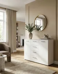 Komoda biała z szufladami i szafkami  120x85x35cm wysyłka 24h — ujęcie 3