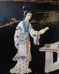 Ekskluzywna komoda chińska Chinoiserie - czarna laka i bogata inkrustacja masą perłową. Antyk. — ujęcie 4