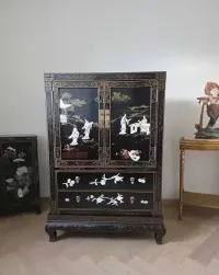 Ekskluzywna komoda chińska Chinoiserie - czarna laka i bogata inkrustacja masą perłową. Antyk. — ujęcie 5