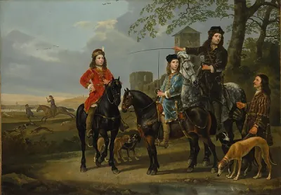 Equestrian Portrait of Cornelis (1639–1680) and Michiel Pompe van Meerdervoort (1638–1653) with Their Tutor and Coachman — Aelbert Cuyp — praca Dawid Grabowska, Kraków