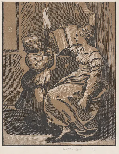 A Sibyl reading a book facing left — Ugo da Carpi — praca Magdalena Zieliński, Wrocław