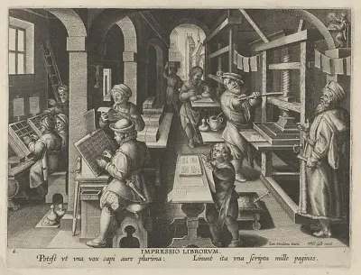 New Inventions of Modern Times [Nova Reperta], The Invention of Book Printing, plate 4 — Jan Collaert I — praca Rafał Sadowska, Gdańsk