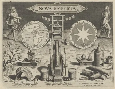 New Inventions of Modern Times [Nova Reperta], Title Plate — Jan Collaert I — praca Natalia Lewandowski, Poznań