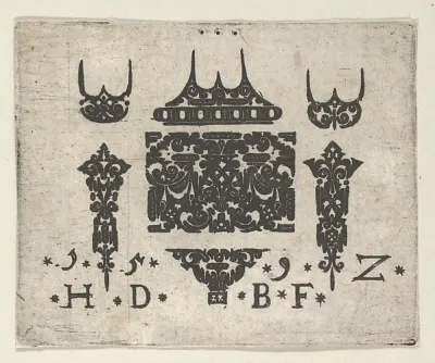 Blackwork Print with a Horizontal Panel and Six Small Motifs — Hans de Bull — praca Anna Baran, Olsztyn
