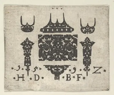 Blackwork Print with a Horizontal Panel and Six Small Motifs — Hans de Bull — praca Anna Baran, Olsztyn
