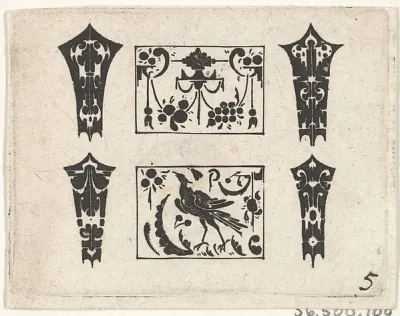 Blackwork Print with a Symmetrical Schweifwerk Pattern — Claes Jansz. Visscher — praca Paweł Grabowska, Kraków