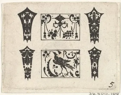 Blackwork Print with a Symmetrical Schweifwerk Pattern — Claes Jansz. Visscher — praca Paweł Grabowska, Kraków