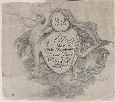Trade card for William Allen, Map and Print Seller in Dublin — Anonymous, British, late 18th–early 19th century — praca Barbara Sokołowski, Lublin
