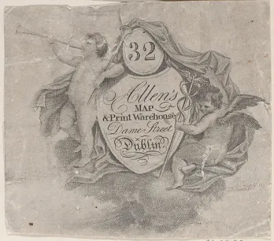 Trade card for William Allen, Map and Print Seller in Dublin — Anonymous, British, late 18th–early 19th century — praca Barbara Sokołowski, Lublin