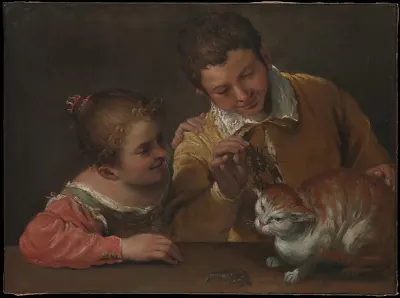 Two Children Teasing a Cat — Annibale Carracci — praca Grzegorz Michalski, Rzeszów