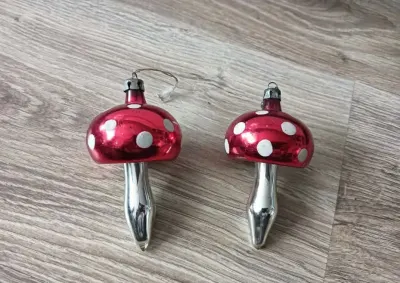 2x vintage bombki PRL muchomory grzybki szklane — praca Анатолій, Gorzów Wielkopolski
