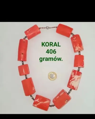 406gramów KORALOWIEC BIAŁY Barwiony Stary Naszyjnik Korale Koral Naturalny Kolia KORALOWA Walec Beczułka Walce Beczułki — praca Rafał, Łódź