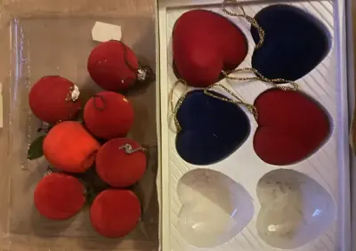 Bombki choinkowe pluszowe aksamitne serduszka i okragle retro prl — praca kasiamarydia70, Wałbrzych