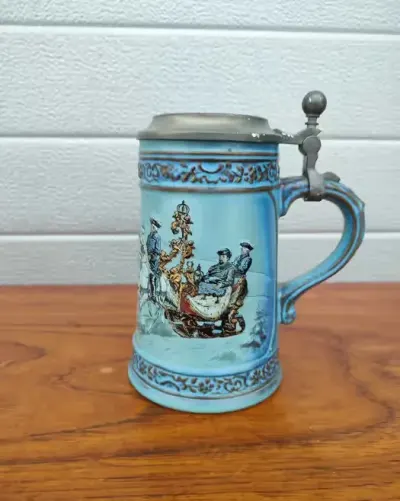 Ceramiczny Kufel Kolekcjonerski - Gerz - błękitny - design - W — praca skarbywyszukane, Łask