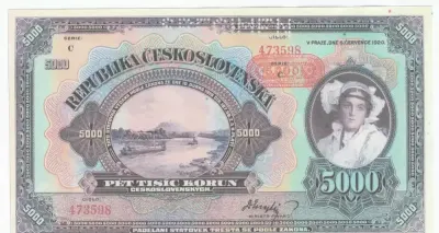Czechosłowacja 5000 koron 1920 — praca Wanjak, Łódź