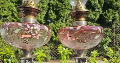 Dwie duże lampy naftowe zbiorniki 16cm — praca brocante74, Sokołów Podlaski