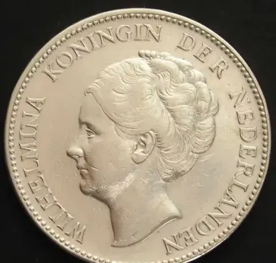 Holandia 1 gulden 1931 - królowa Wilhelmina - srebro — praca Andres, Łódź