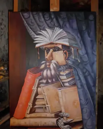 Kopia obrazu G.Arcimboldo Bibliotekarz — praca Andrzej Masianis, Toruń