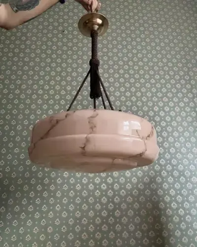 Lampa wisząca przedwojenna art deco ampla żyrandol antyk marmurek — praca Hanna, Wrocław