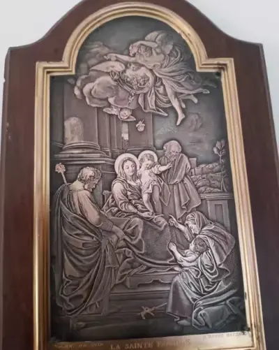 Miedzioryt . Sainte Famillie. XIX/XX w. Piękna praca. — praca Aleksander Nowakowski, Orzesze