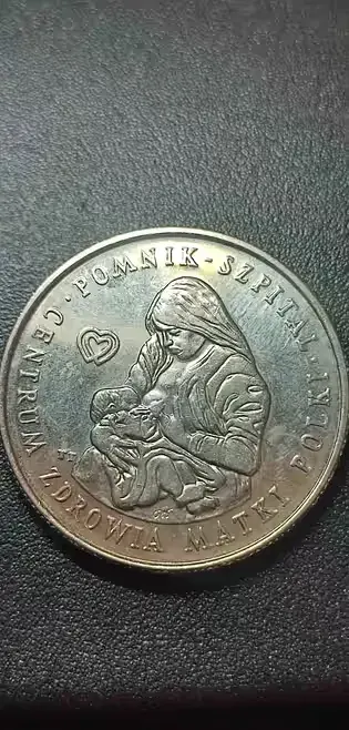 Moneta 100 złotych z 1985 roku-Centrum Zdrowia Matki Polki Pomnik Szpi — praca Piotr, Wrocław