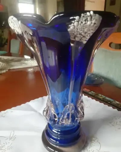 Piekny unikalny chaber stary flakon szklany  wtopione ozdoby 24.5 cm — praca Danuta, Kozy