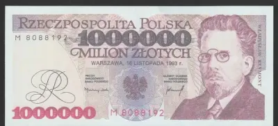Polska 1 milion złotych 1993 - Reymont — praca Wanjak, Łódź