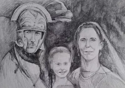 Portret ołówkiem - rysunek na papierze — praca Andrzej Masianis, Toruń