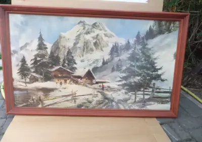 Stary obraz  w drewnianej ramie  66 x 116 — praca Żaklina, Tomaszów Mazowiecki