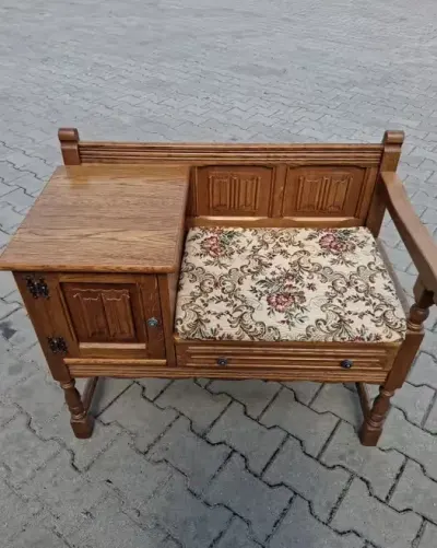 Stylowa Angielska Telefoniera - Siedzisko do Przedpokoju z Litego Dębu – Stan Idealny! — praca Aura, Gdańsk